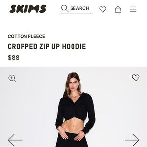 SKIMS Black Cotton Fleece Cropped Hoodie
